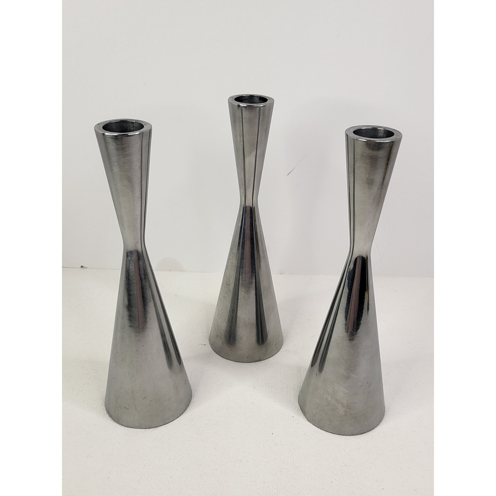 Retired IKEA Vintage Mid Century Modern Silver Candle Holder Set of 3 500.115.29